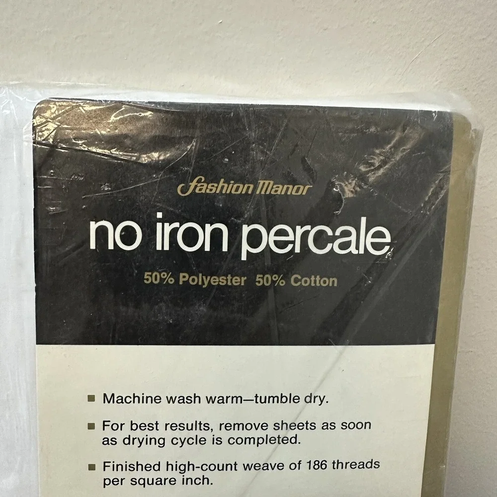 Vintage Full Double Fitted Bottom Sheet White No Iron Percale NEW NOS